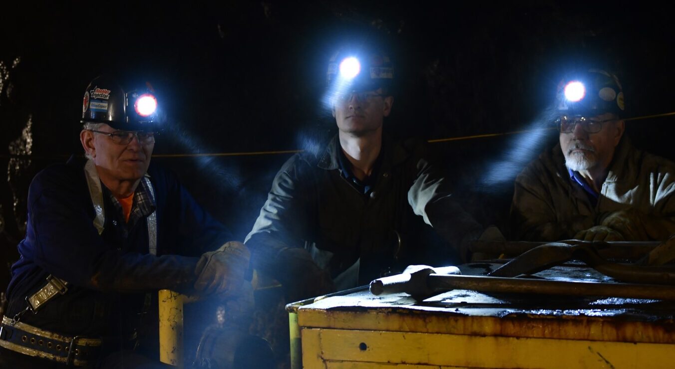 Miners with helmet lights